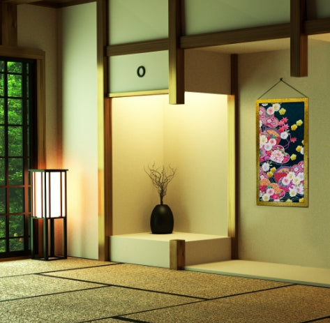 床の間に飾られた帯パネル